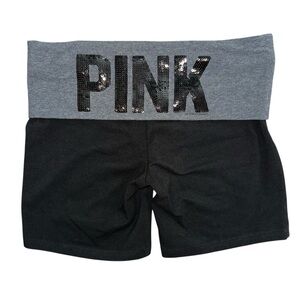 VTG Y2K Victoria's Secret PINK Black/Grey Foldover Yoga Shorts Bling Sequins S